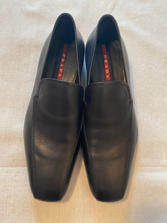 Prada Linea Rossa Black Leather Rubber Sole Loafers Size 11 main image 12